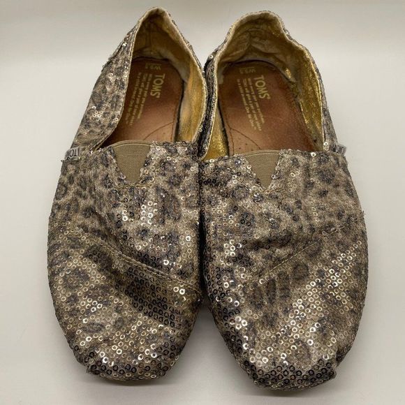TOMS Slip On Canvas Sequin Flat Shoes  Cheetah - Picture 2 of 6